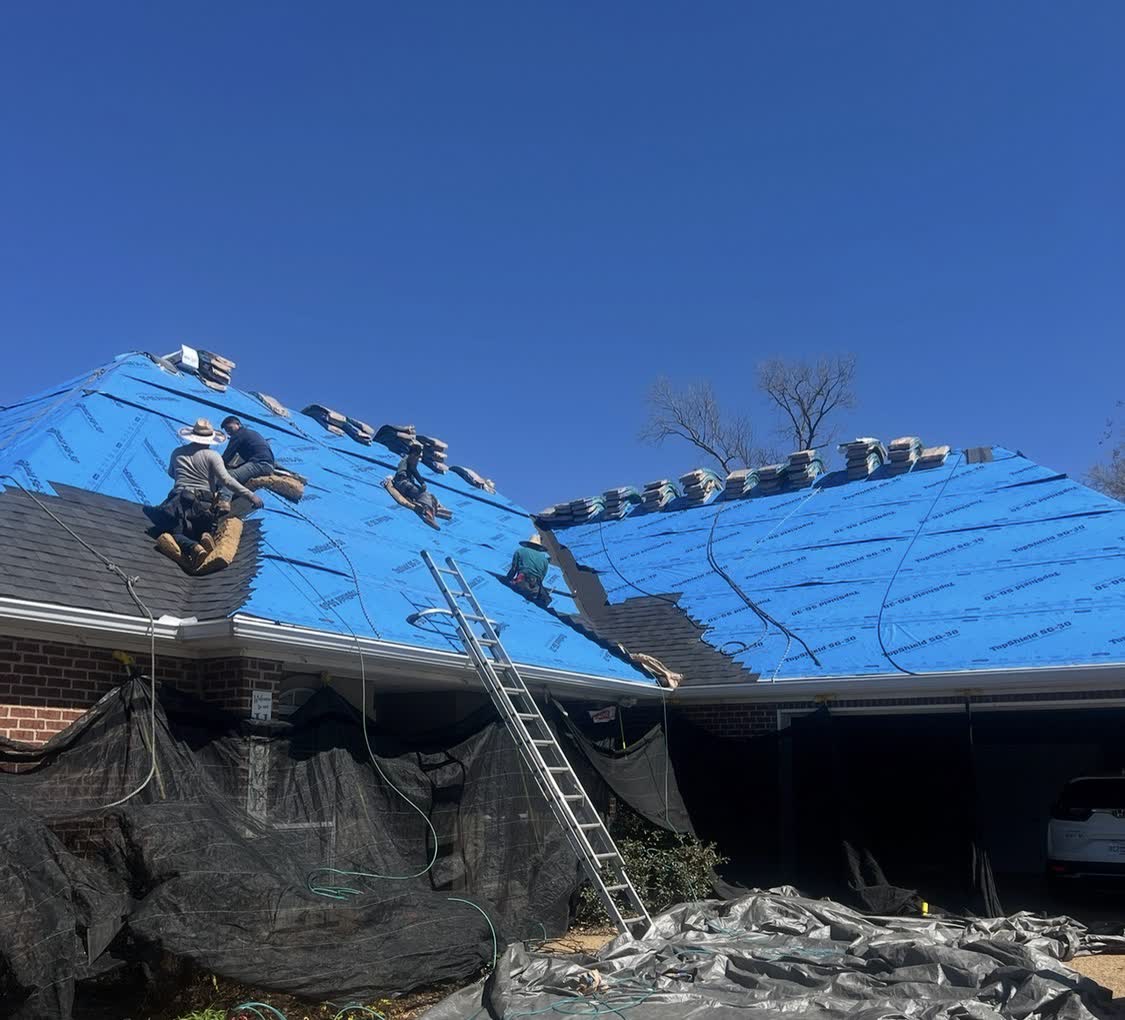 Legacy crew installing shingles over fresh underlayment